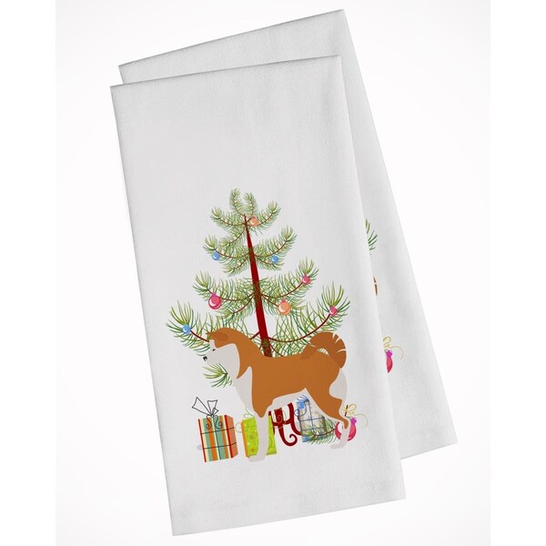 Carolines Treasures Akita Merry Christmas Tree White Kitchen Towel, 2PK - BB2990WTKT