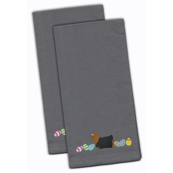 Carolines Treasures Yorkie Yorkshire Terrier Easter Gray Embroidered Kitchen Towel, 2PK - CK1695GYTWE