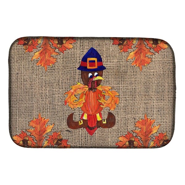 Carolines Treasures Thanksgiving Turkey Pilgram Fleur De Lis Dish Drying Mat - 8743DDM