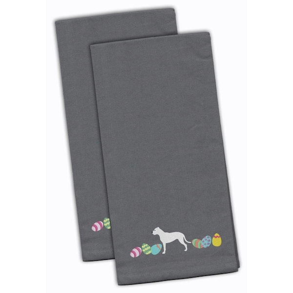 Carolines Treasures Pit Bull Terrier Easter Gray Embroidered Kitchen Towel - CK1634GYTWE