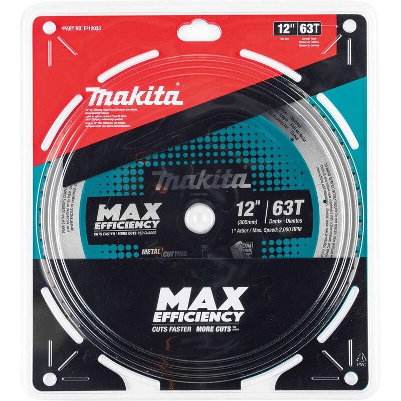 Hoja de sierra Makita de 12 pulgadas con 63 dientes de carburo para máxima eficiencia, metal/uso general - E-12033.