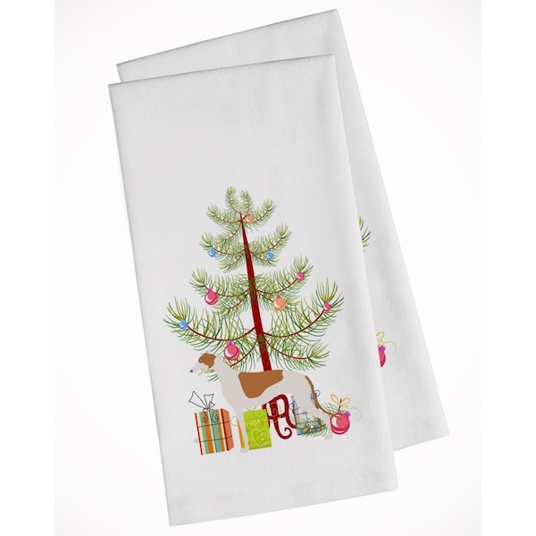 Carolines Treasures Greyhound Merry Christmas Tree White Kitchen Towel, 2PK - BB2923WTKT