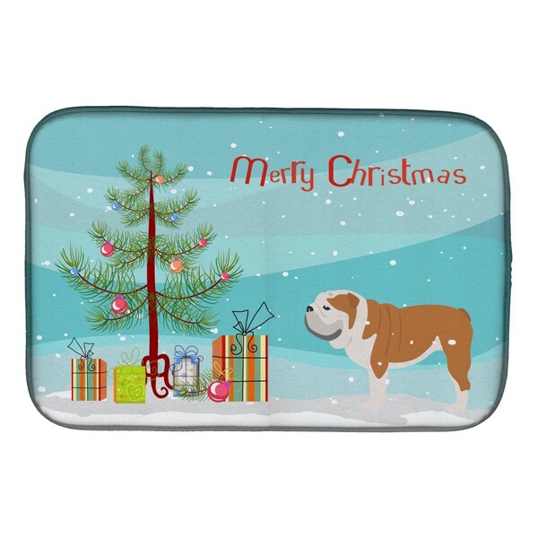 Carolines Treasures English Bulldog Merry Christmas Tree Dish Drying Mat - BB2980DDM