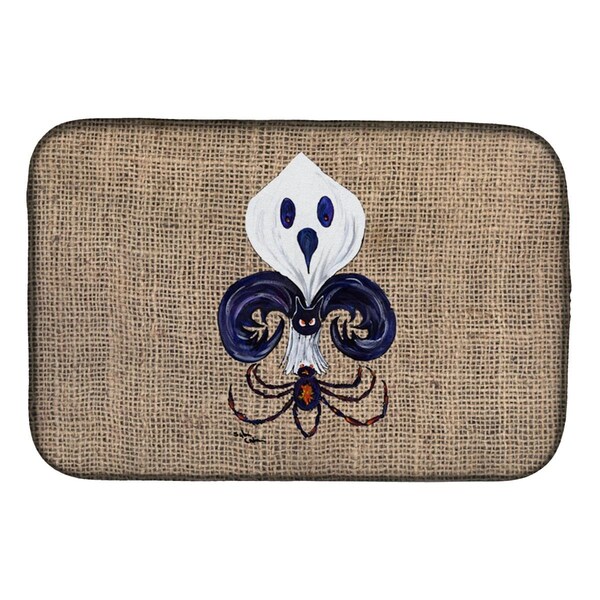 Carolines Treasures Halloween Ghost Spider Bat Fleur De Lis Dish Drying Mat - 8749DDM