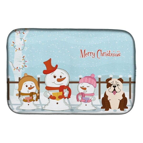 Carolines Treasures Merry Christmas Carolers English Bulldog Brindle White Dish Drying Mat - BB2452DDM