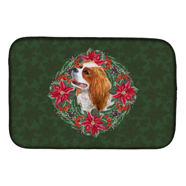 Carolines Treasures Cavalier Spaniel Poinsetta Wreath Dish Drying Mat - CK1529DDM