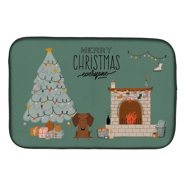 Carolines Treasures 14 x 21 in. Red Brown Dachshund Christmas Everyone Dish Drying Mat - CK7693DDM