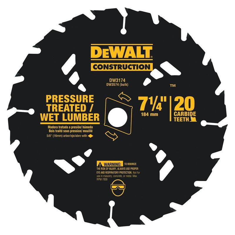 Hoja de sierra circular para madera húmeda tratada a presión DEWALT 7-1/4 in. 20T - DW3174