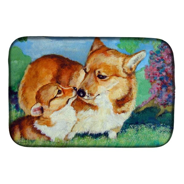 Carolines Treasures Corgi Mommas Love Dish Drying Mat - 7412DDM