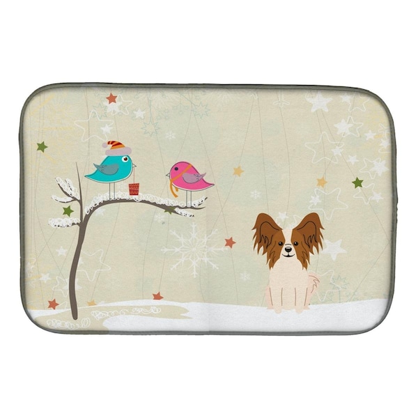 Carolines Treasures Christmas Presents Between Friends Papillon Red White Dish Drying Mat - BB2550DDM