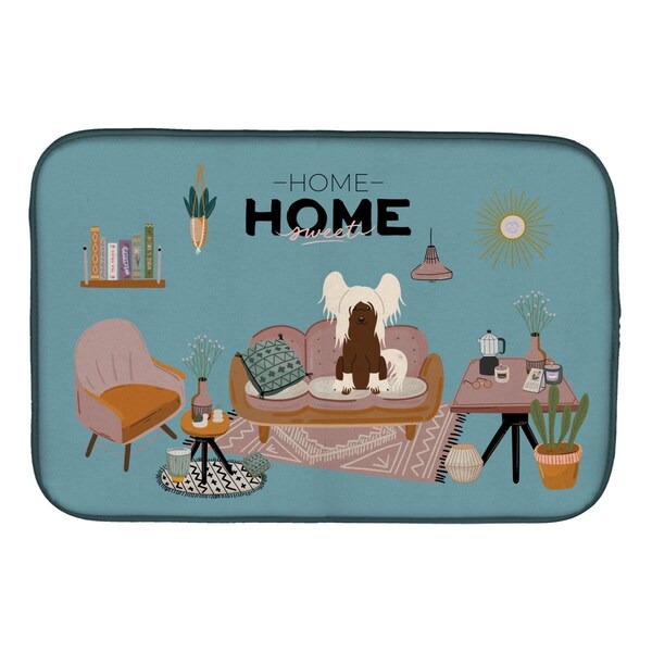 Carolines Treasures 14 x 21 in. Cream Chinese Crested Sweet Home Dish Drying Mat - CK7958DDM