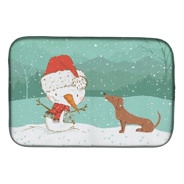 Carolines Treasures Red Dachshund Snowman Christmas Dish Drying Mat - CK2084DDM