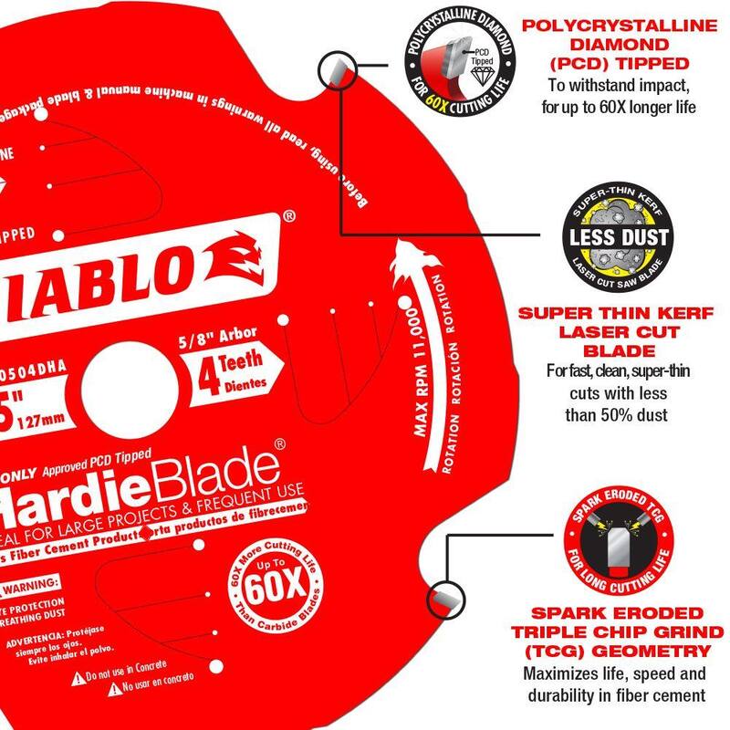 DIABLO 5 pulgadas x 4 Dientes HardieBlade Hoja de Sierra para Cemento de Fibra - D0504DHA