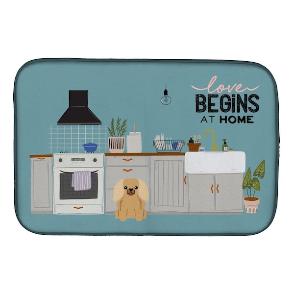 Carolines Treasures 14 x 21 in. Fawn Sable Pekingese Kitchen Scene Dish Drying Mat - CK7808DDM