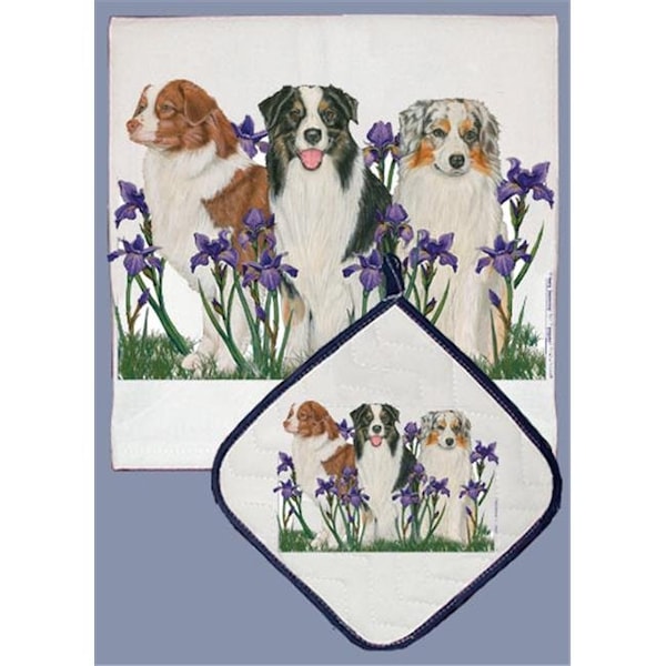 Pipsqueak Productions Pipsqueak Productions DP586 Dish Towel and Pot Holder Set - Australian Shepherd - DP586