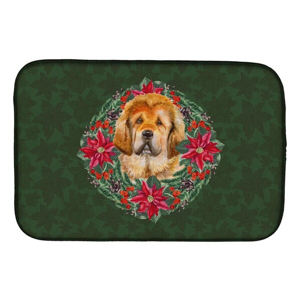 Carolines Treasures Tibetan Mastiff Poinsetta Wreath Dish Drying Mat - CK1587DDM