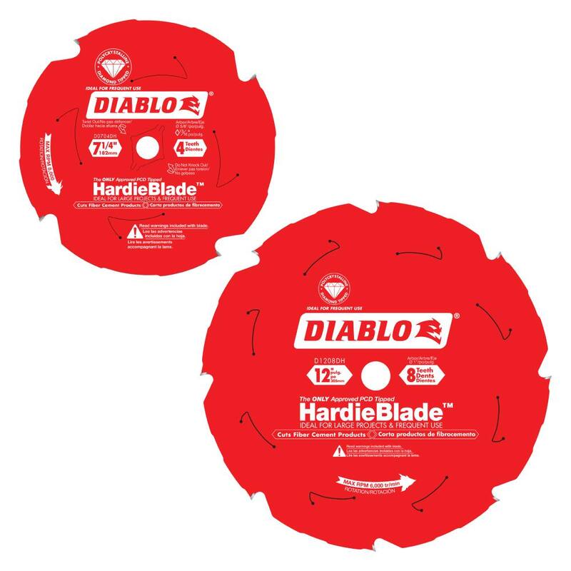 DIABLO 7-1/4 pulgadas x 4 dientes y 12 pulgadas x 8 dientes Hoja para concreto fibrocemento con diamante policristalino para sierra circular (2 hojas) - D07041208DH2GS