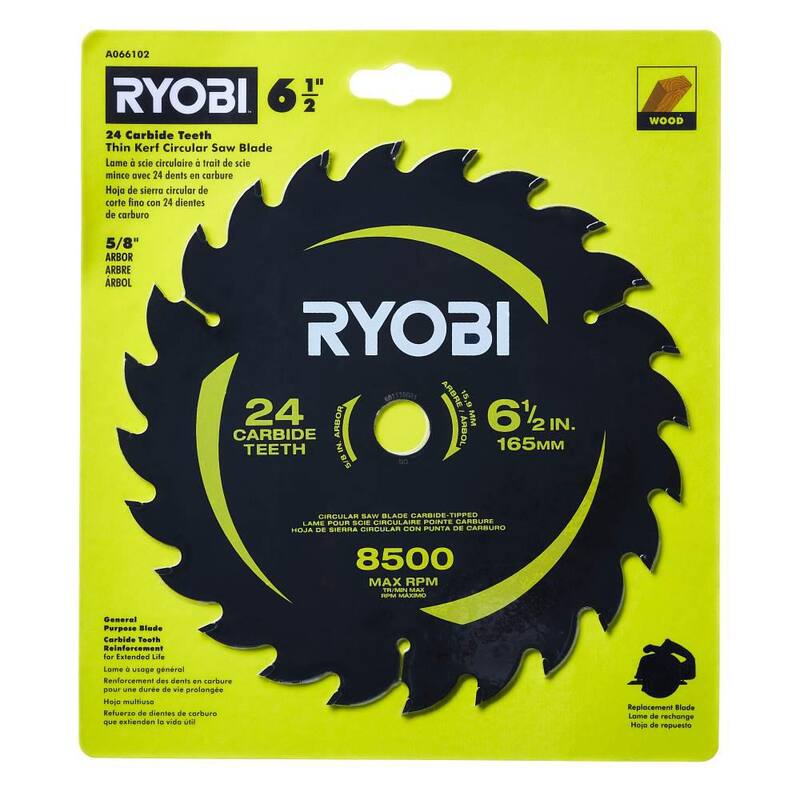 RYOBI 6-1/2 pulgadas. Hoja de sierra circular de carburo de kerf delgada de 24 dientes (1 pieza) - A066102