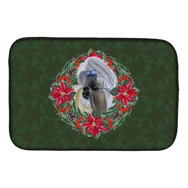 Carolines Treasures Shih Tzu Poinsetta Wreath Dish Drying Mat - CK1532DDM