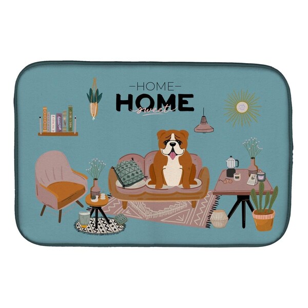 Carolines Treasures 14 x 21 in. Red White English Bulldog Sweet Home Dish Drying Mat - CK7965DDM