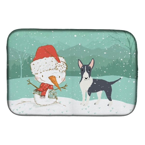 Carolines Treasures Black Bull Terrier Snowman Christmas Dish Drying Mat - CK2055DDM