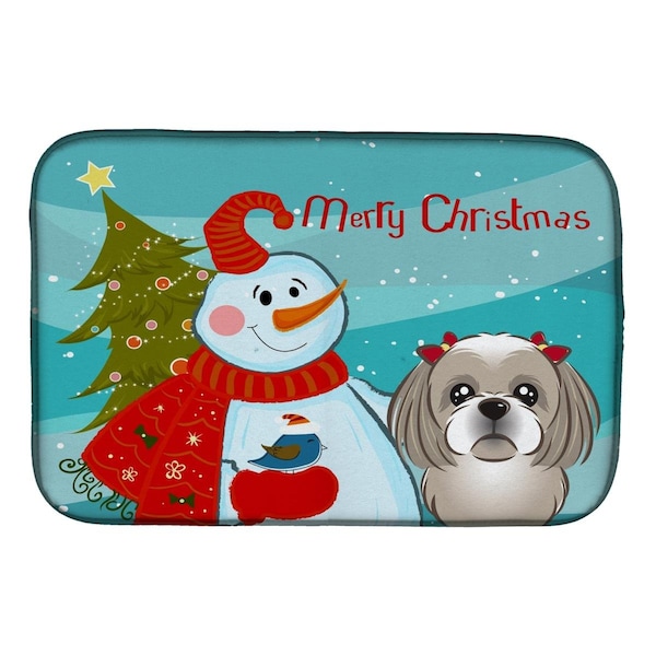 Carolines Treasures Snowman With Gray Silver Shih Tzu Dish Drying Mat - BB1870DDM