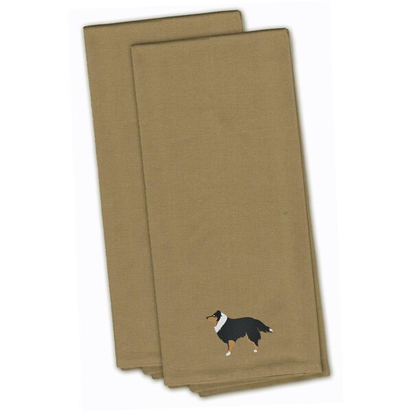 Carolines Treasures Sheltie & Shetland Sheepdog Tan Embroidered Kitchen Towel - BB3430TNTWE