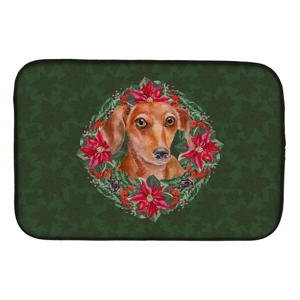Carolines Treasures Red Dachshund Poinsetta Wreath Dish Drying Mat - CK1573DDM