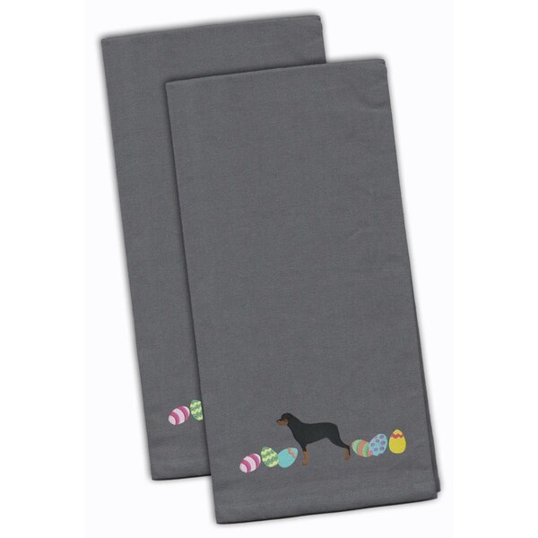 Carolines Treasures Rottweiler Easter Gray Embroidered Kitchen Towel - CK1678GYTWE