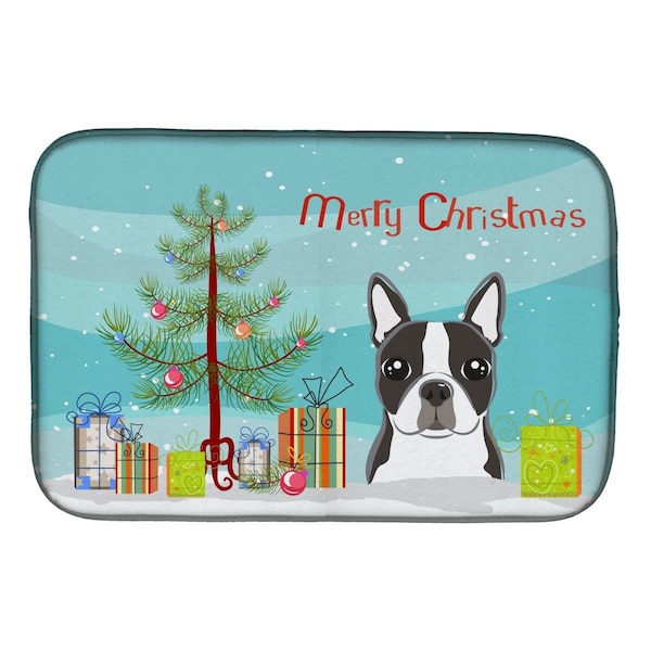 Carolines Treasures Christmas Tree & Boston Terrier Dish Drying Mat - BB1575DDM