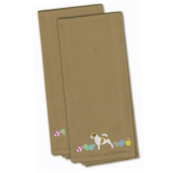 Carolines Treasures Jack Russell Terrier Easter Tan Embroidered Kitchen Towel - CK1657TNTWE