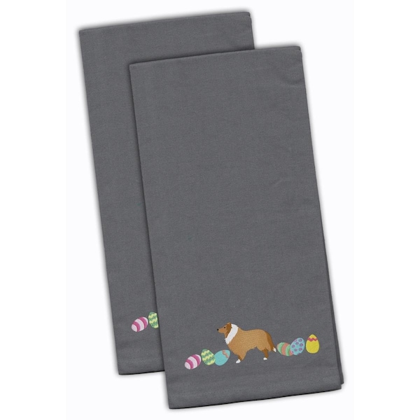 Carolines Treasures Collie Easter Gray Embroidered Kitchen Towel - CK1628GYTWE