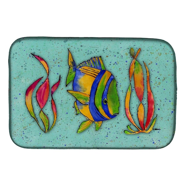 Carolines Treasures Tropical Fish on Teal Dish Drying Mat - 8569DDM