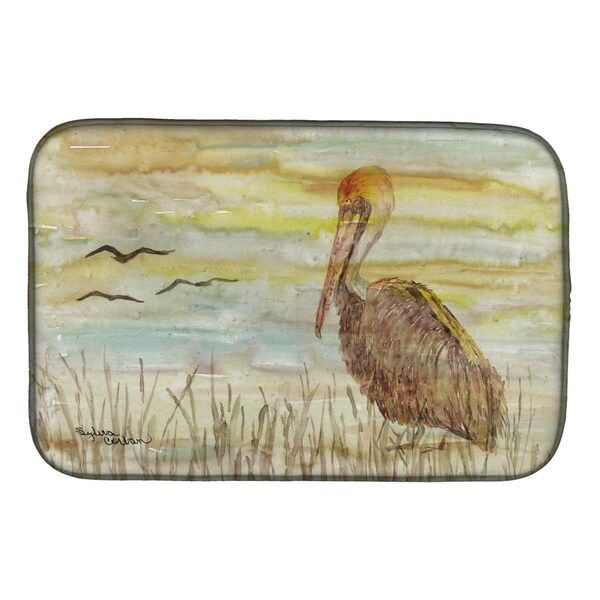 Carolines Treasures Brown Pelican Yellow Sky Dish Drying Mat - SC2025DDM