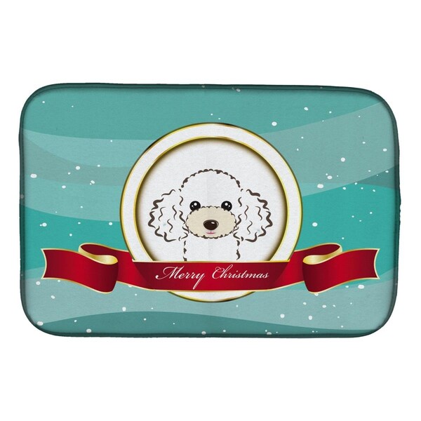 Carolines Treasures White Poodle Merry Christmas Dish Drying Mat - BB1567DDM