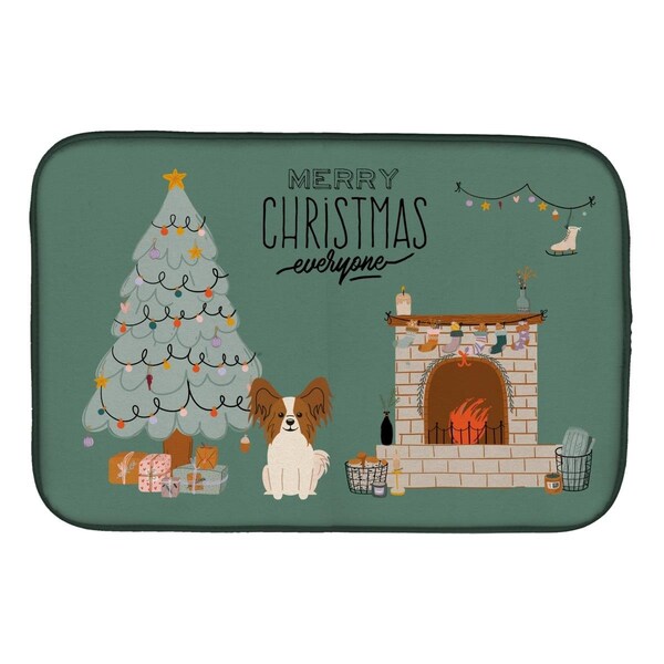 Carolines Treasures 14 x 21 in. Red White Papillon Christmas Everyone Dish Drying Mat - CK7641DDM