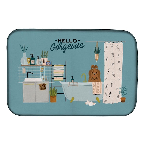 Carolines Treasures 14 x 21 in. Silver Chocolate Shih Tzu in Bathtub Dish Drying Mat - CK7508DDM