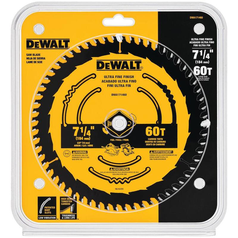 Hoja de sierra circular DEWALT de 7-1/4 pulgadas y 60 dientes - DWA171460