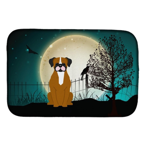 Carolines Treasures Halloween Scary Flashy Fawn Boxer Dish Drying Mat - BB2306DDM