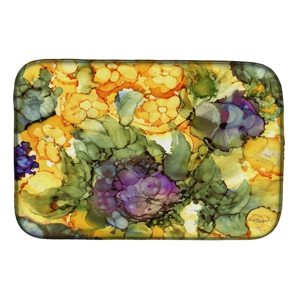 Carolines Treasures Abstract Flowers Purple & Yellow Dish Drying Mat - CA71767