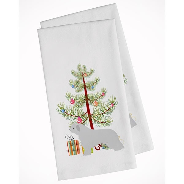 Carolines Treasures Spanish Water Dog Merry Christmas Tree White Kitchen Towel, 2PK - BB2933WTKT