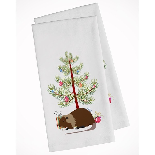 Carolines Treasures Coypu Nutria River Rat Christmas White Kitchen Towel, 2PK - BB9246WTKT