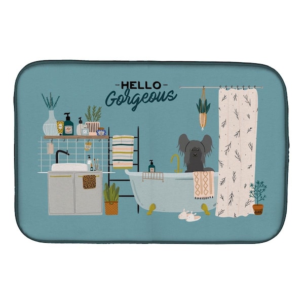 Carolines Treasures Black Chinese Crested in Bathtub Dish Drying Mat - CK7534DDM