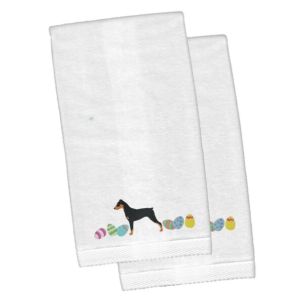 Carolines Treasures German Pinscher Easter White Embroidered Plush Hand Towel - CK1643KTEMB