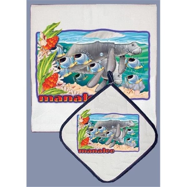Pipsqueak Productions Pipsqueak Productions DP814 Manatee Dish Towel And Pot Holder Set - DP814