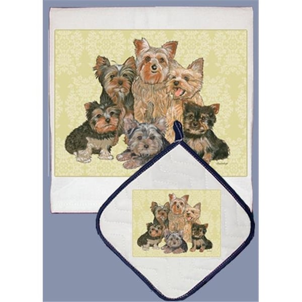 Pipsqueak Productions Pipsqueak Productions DP544 Dish Towel and Pot Holder Set - Yorkie Family - DP544