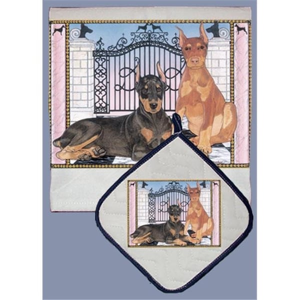 Pipsqueak Productions Pipsqueak Productions DP865 Dish Towel and Pot Holder Set - Doberman - DP865