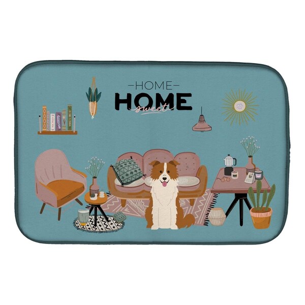 Carolines Treasures 14 x 21 in. Red White Border Collie Sweet Home Dish Drying Mat - CK7964DDM