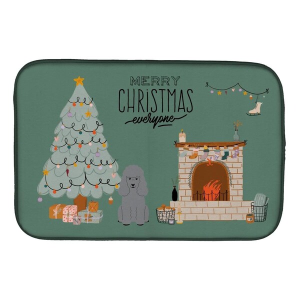Carolines Treasures 14 x 21 in. Silver Poodle Christmas Everyone Dish Drying Mat - CK7631DDM