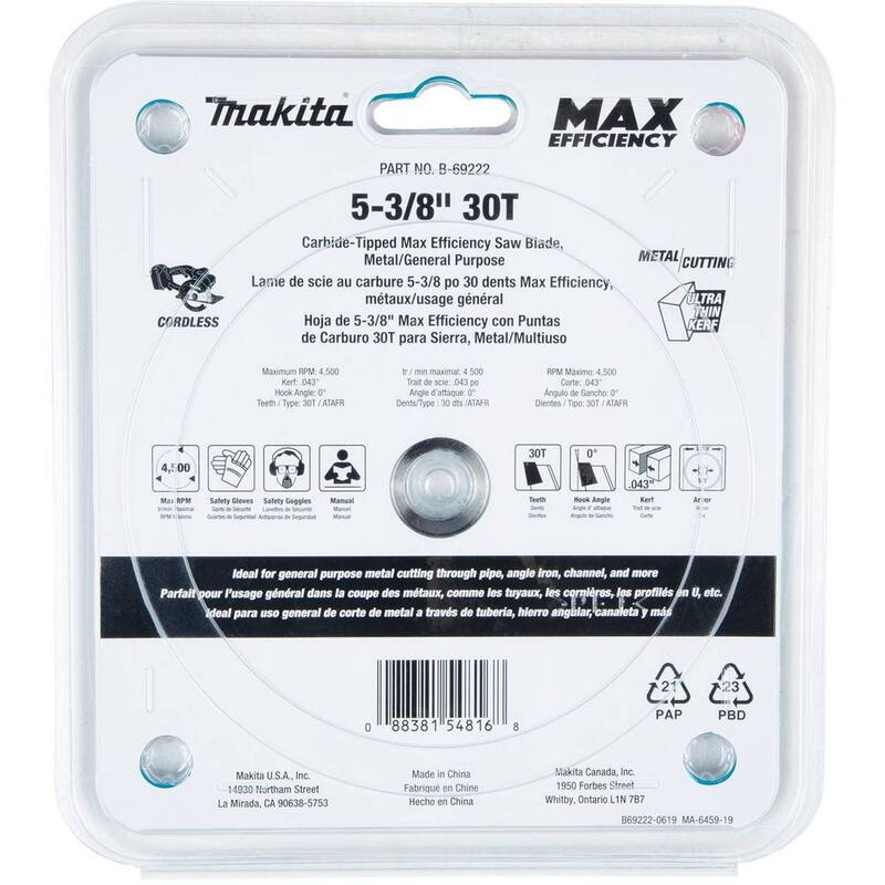 Makita 5-3/8 pulgadas 30T Hoja de sierra de carburo de punta máxima eficiencia, Metal/Propósito general - B-69222